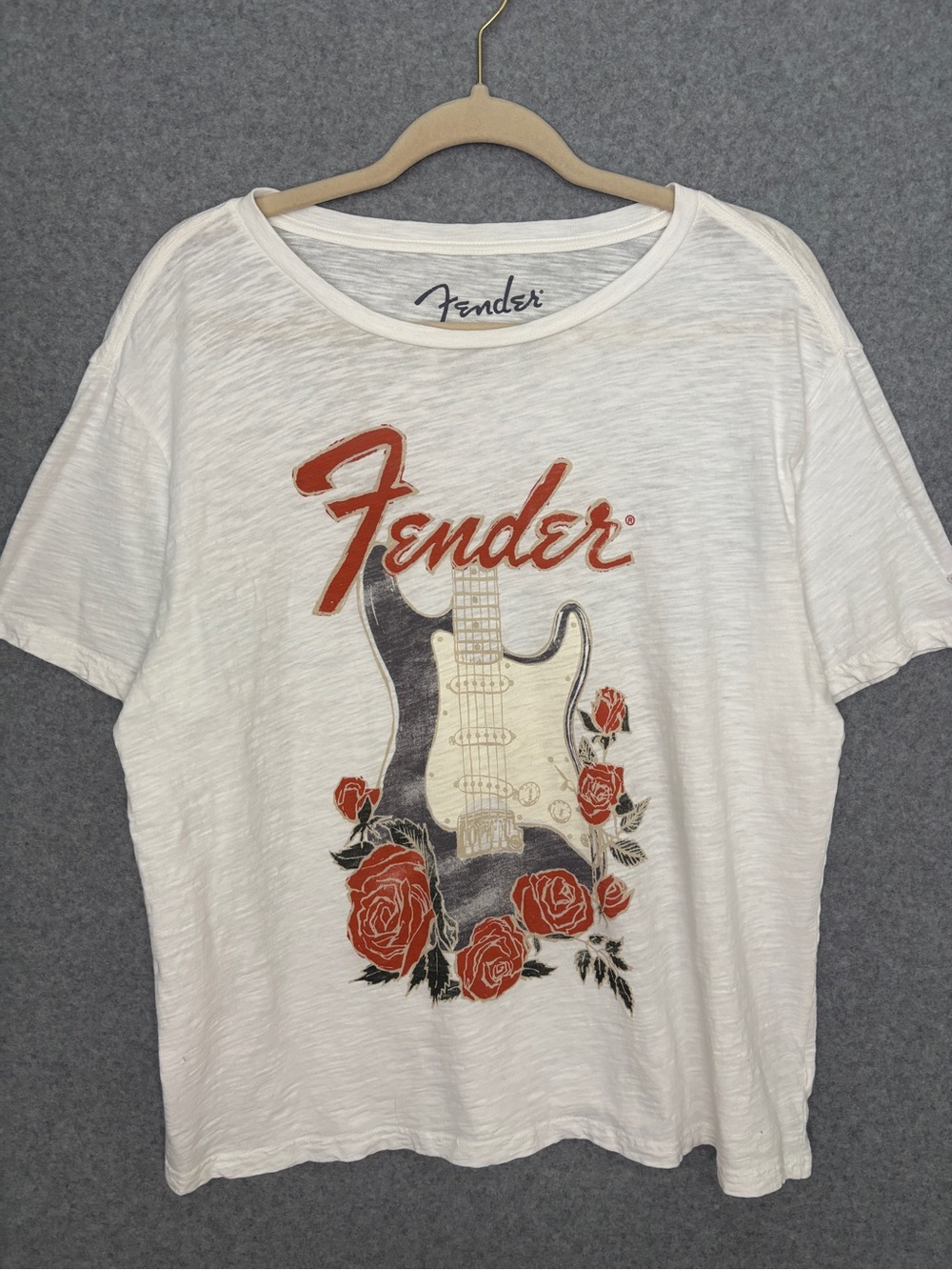 Lucky Brand Fender Graphic Women Cotton Tee L Whitish